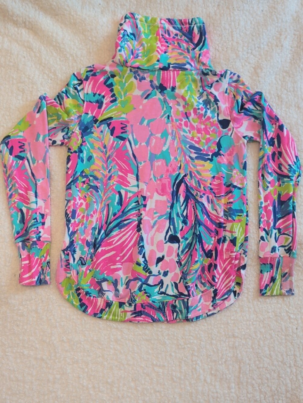 Lilly Pulitzer Mock Turtleneck Top | Women's XS | Pink Tropical Print - Picture 2 of 2